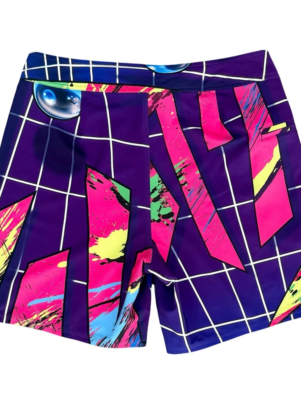 Lost Highline 80s Purple White Pink Green Grid Sphere Boardshorts 6.5 Inseam 31